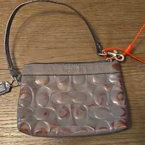 Coach Gray and Red Embossed Wristlet